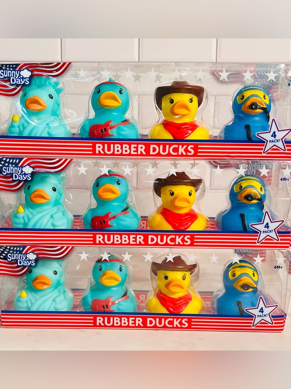 Sunny Days
Sunny Days Patriotic 4pk
Americana Rubber Duck -Bundle of 3